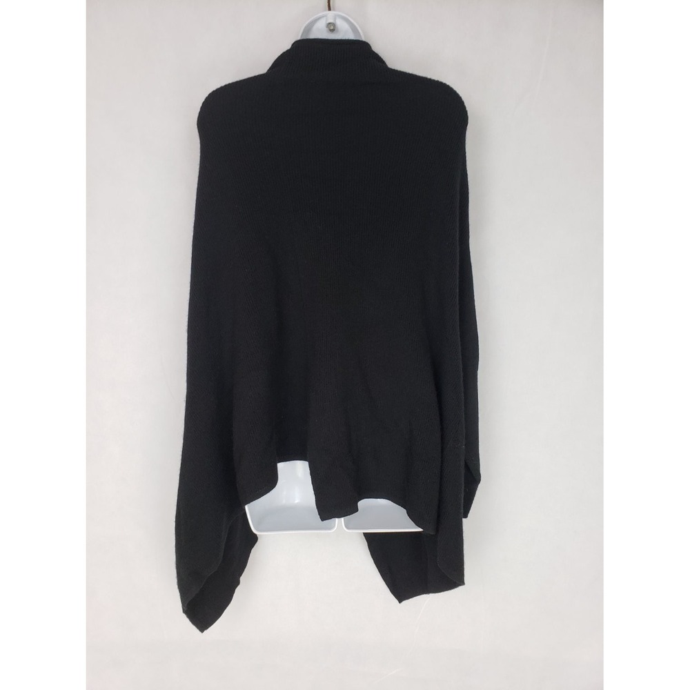 Moyuru Women's Black 100% Wool Asymmetrical Knit Sleeved Poncho Cardigan Size S - Picture 2 of 9